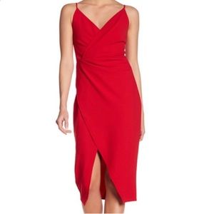 Betsey Johnson Faux Wrap Midi Dress in Flame